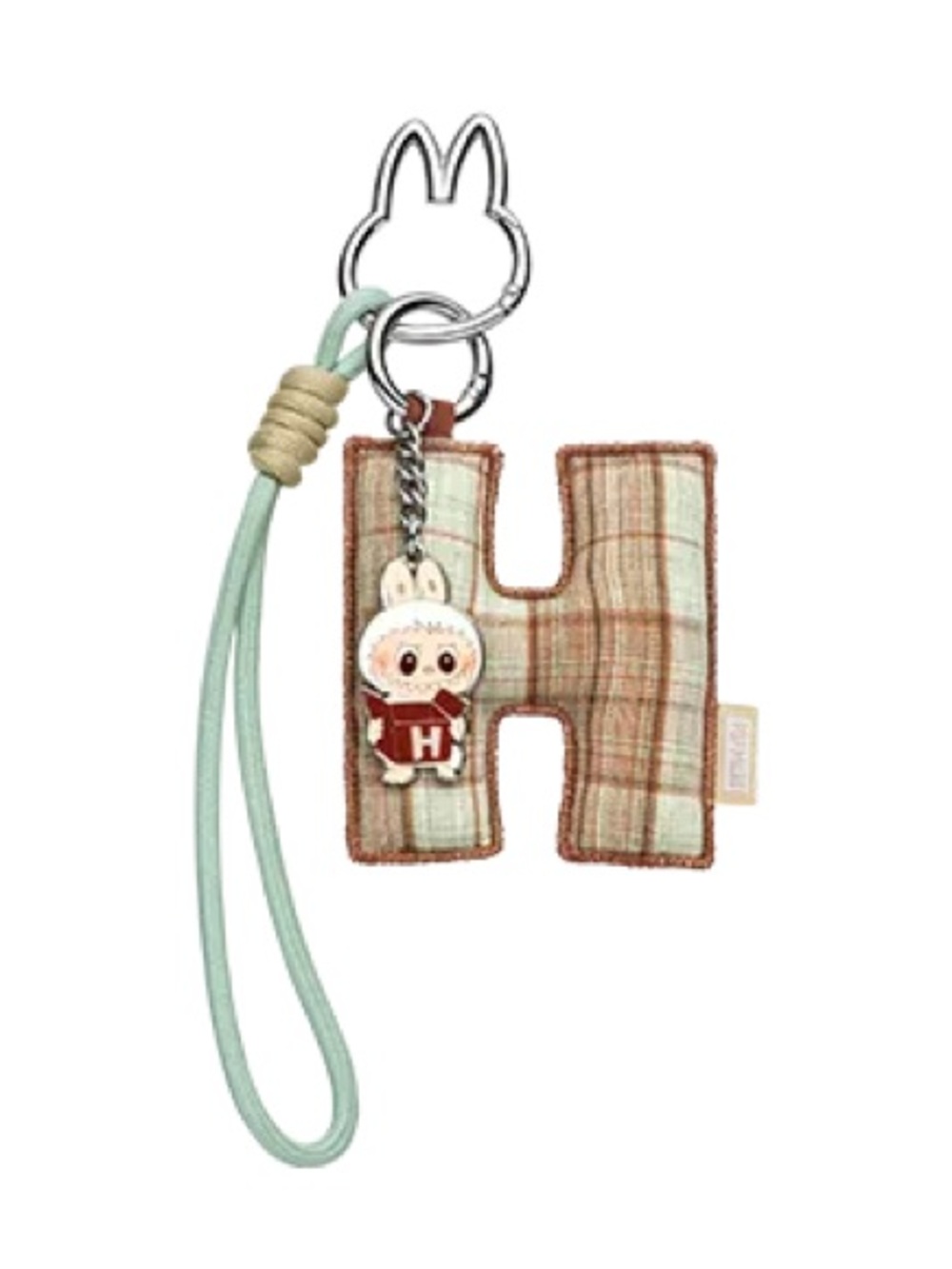 Plush Letter H Bag Charm with Mint Strap and Bunny Accent